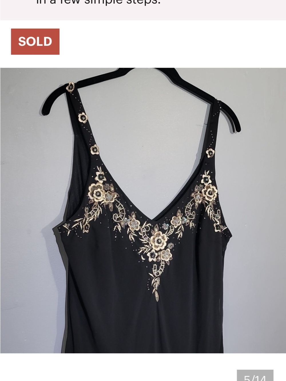 R & M Richards Black Midi Dress with Cream Floral Embroidery - Picture 2 of 4